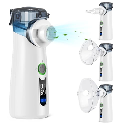 NVKHG Inhalationsgerät,Portatile Geräuschloser Inhalator, Mit digitaler Anzeige, Automatischer Rückstandsreinigung, USB-C Wiederaufladbar für Erwachsene und Kinder – Grau