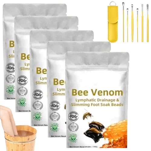 Lukmlca Bienengift Fußbad, Lukmlca Bienengift-Perlen, Lukmlca Bienengift Lymphdrainage Fußbad, Bienengift-Fußbadperlen, Lukmlca Bienengift Lymphatische Fußsalbe (5PCS)