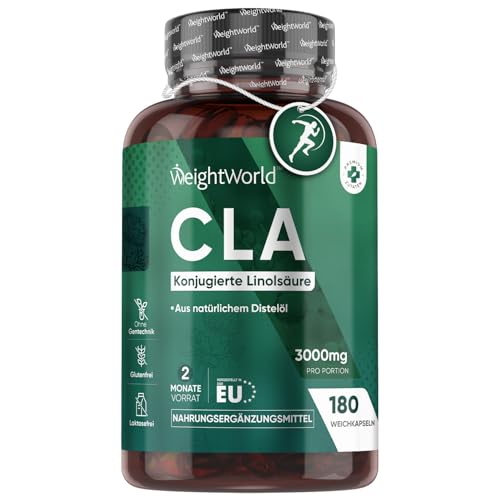 CLA Kapseln - 3000 mg CLA pro Tagesmenge - 180 Softgels - Konjugierter Linolsäure aus 100% reinem Safloröl für Männer und Frauen geeignet - Sport, Fitness und Training - Conjugated Linoleic Acid