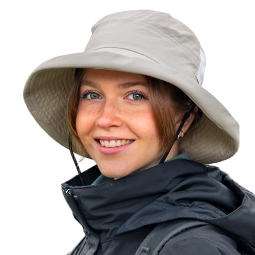 TOP-EX UPF 50 Sonnenhüte Damen mit Pferdeschwanz, Breiter Krempe Fischerhut für UV-Schutz, Wasserdicht regenhut, Kinnriemen, Atmungsaktiv Sommer-Mesh, Faltbar, Safari, Camping, Angeln, Grau S