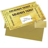 WenmthG 2 STK Goldenes Ticket Gutschein mit Umschlag, Geschenke für Frauen, Gutschein zum selber ausfüllen - Weihnachtsgeschenke, Kinogutschein, Reisegutschein - Geburtstagskarte, Geburtstagsgeschenk