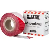 GRIP Eventbasics Absperrband rot-weiß gestreift | 500 m x 70 mm, nicht klebend | LDPE-Flatterband im praktischen Abrollkarton | Markierungsband für Gefahrenbereiche, Baustellenabsperrungen