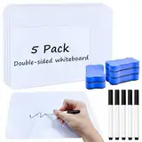 HEKOBAG 5 Stück Whiteboard A4/A5 Schreibtafel Abwischbar Whiteboards Doppelseitig Kleine Whiteboard Tafel 2 Größen Mini Tafel mit 5 Stiften und 5 Radiergummis für Schüler Klassenzimmer Zuhause