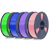 SUNLU 4KG PLA+2.0 Filament 1.75mm, Upgrade PLA Plus 3D Drucker Filament, Maßgenauigkeit +/-0.02mm, 1KG Spule, 4KG in Total, Rosa+Lila+Blau+Grün