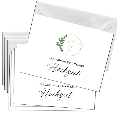 Briefzauber 12x Einladungskarten Hochzeit mit 12x Umschlägen | Set aus Din A6 Hochzeitseinladungskarten mit Einfüllhilfe | Verfügbar für verschiedene Anlässe | Motiv: Hochzeit - Minimal
