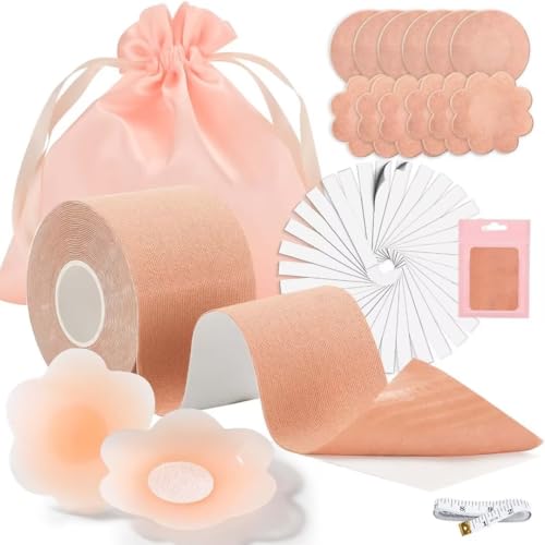 Kidcia Boob Tape, Brust Push up Tape, Fashion Tape Unsichtbar Nippelpads Silikon Nipple Cover, Klebe BH Boobtapes für große Brüste A-G Cup