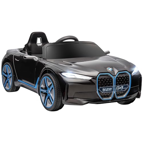 HOMCOM Kinder Elektroauto Elektrofahrzeuge mit Fernbedienung, Tragbarer Batterie, BMW Kinderauto mit Scheinwerfer, MP3-Player, Sicherheitsgurt, 3-5 km/h, für Kinder 3-5 Jahre, Schwarz