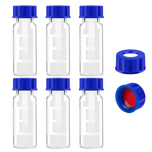 2ml Autosampler-FläSchchen, 9-425 HPLC-FläSchchen, 2ml Klar GlasfläSchchen Mit Schraubkappen, Rotes PTFE und WeißEs Silikon-Septen, 100 StüCk PTFE-FläSchchen