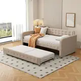 Sofabett 90x200 cm Tagesbett Mit Ausziehbares Rollbett Einzelbett Für Erwachsene Jugendliche Familienbett Jugendbett Für Schlafzimmer Bodenbett Gästebett Dunkelbeige