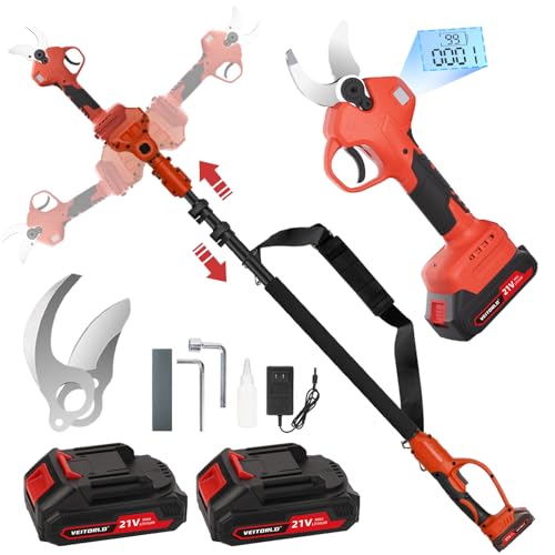 Veitorld Astschere Teleskop, 40MM Akku Gartenschere mit Abnehmbaren Teleskopstange (130-245 cm), Bürstenloser Motor Bypass Baumschere mit 2 Akku 2000mAh für Äste, Obstbaum