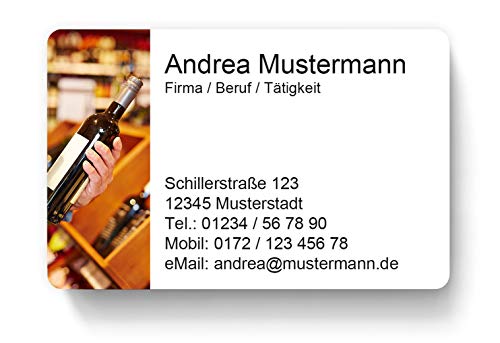 100 Visitenkarten, laminiert, 85 x 55 mm, inkl. Kartenspender - Wein Weinhandel Flasche