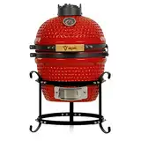 BBQ-Toro Kamado Grill Holzkohlegrill Haiiro Ø 32 cm mit Thermometer, Holzgriff | Rot | Kamado Keramikgrill, Mini Holzkohlegrill, Mini Kamado Grill, Keramik Grill, Kamado BBQ, Ceramic Grill