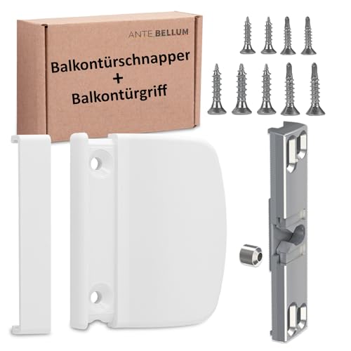 Balkontür Schnäpper und Balkontürgriff, Set mit Griff Balkontür Außen und Balkontür Schließer inklusive Schrauben - Ante bellum (RAL 9016)