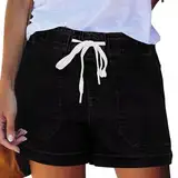 Jean Shorts for Women High Waisted Pull On Drawstring Elastic Waist Trendy Stretchy Denim Jorts Summer Shorts