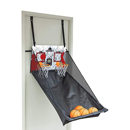Carromco Basketball Indoor Türspiel – Wurfspiel für 1-2 Spieler, mit vier Bällen, Mini Basketball-Automat Basketballspiel zur Türmontage mit höhenverstellbarer Rückwand und elektronischem LCD-Zähler