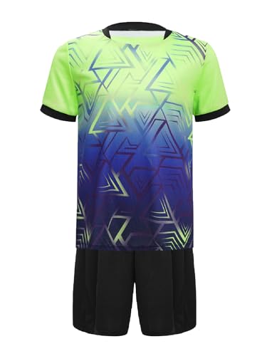 Yeahdor Kinder Jungen Sport Kleidung Set Kurzarm Sportshirt mit Kurz Hose Loose Fit Fußball Basketball Sportanzuzg Trainingsanzug Ba Leuchtendes Grün 158-164