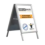 DISPLAY SALES Kundenstopper wetterfest A1 silber SLIM | Plakatständer mit 25 mm Profil für DIN A1 Plakate | Poster Aufsteller mit Wasserablauflöchern | Kundenstopper outdoor inkl. 2 PET Folien