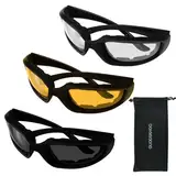 GUODSKHOO Fahrradbrille für Herren, Sport-Sonnenbrille, winddicht, Nachtsichtbrille, stilvolle Outdoor-Motorradbrille für Männer und Frauen, 3 Stück (grau/klar/gelb)