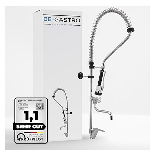 BE-GASTRO® I Profi Gastro Geschirrbrause Einloch "Premium" Hebelgriff inkl. Wasserhahn, Mischbatterie & ergonomischem Hebelgriff I Gastrobrause mit Zubehör, Gastronomie Armatur