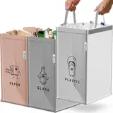 Norggo® Mülltrennsystem 3fach – Set aus 3 Mülltrennsysteme für Plastik, Papier und Glas – Recycling Behälter 40L mit Griff – Abfall & Recycling Lösung – Mülltrennsystem Küche – Altpapier & Altglas