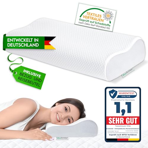 EcoSchlaf® Orthopädisches Kissen 2025 Premium Nackenstützkissen – Zertifiziert – Seitenschläferkissen Nackenkissen aus Soft Memory Foam – Ergonomisches Kopfkissen – Nackenschmerzen – Höhenverstellbar