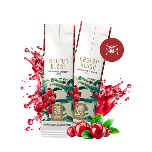 NATURTREU® Beerenblase Sticks - hochdosiertes D-Mannose Pulver (2032 mg) mit Cranberry, Vitamin C, Niacin und Kürbiskern-Extrakt - 14 vegane Sticks à 2,5g für Harnwege und Blase