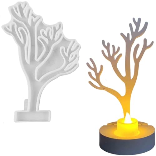 ALEFBET Silikonform Kerzenhalter, Silikon Gießform Kerzenhalter, Silikonformen Gießformen Kerzenhalter, Gipsformen zum Gießen(Einsatz - Verdorrter Baum)