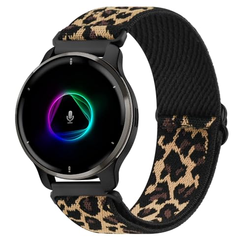 Oumida Armband für Garmin Venu 2 Plus/Venu Sq/Venu Sq 2 Music für Damen Herren, 20mm Nylon Uhrenarmband Elastisches Verstellbar Sport Ersatzband für Garmin Venu Sq 2 Armbänder,Leopard