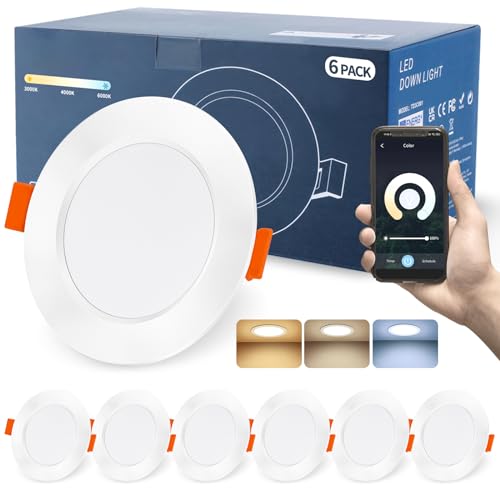 DUSKTEC Einbaustrahler LED Alexa, Smart LED Spots 230V Dimmbar mit APP, Deckenspots LED 2700K-6000K, Spots Deckenleuchte Warmweiss Neutralweiß Kaltweiss 7W, Einbauleuchten Decke 68mm für Bad 6er Set