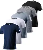 5er Pack Sport Tshirts Herren Kurzarm T-Shirts Funktionsshirt Laufshirt Schnelltrocknend Atmungsaktive Sport Shirt Fitnessshirt Trainingsshirt Fitness Oberteil für Running Workout Bodybuilding 5P02-M