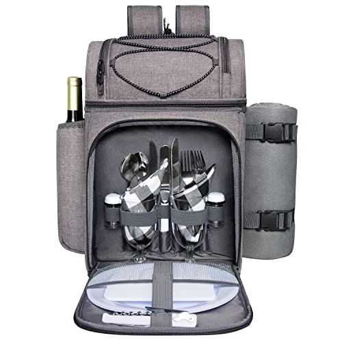 Hap Tim Picknickkorb für 2, 2 Personen Picknickrucksack mit Weinhalter, Fleecedecke, Besteck-Set, perfekt für Strand, Tagesreisen, Wandern, Camping, Grillen, Familie oder Hochzeitsgeschenke für Paare