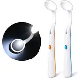 ACWOO Mundspiegel mit LED-Licht, 2 Stück Oral Dental Mirror Dentalspiegel, Zahnarztspiegel mit Anti-Fog-Beschichtung, Mund Zahn Inspektion Spiegel, Zahnpflegespiegel für Zahnpflege (Blau+Orange)