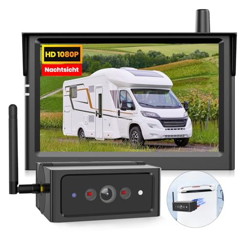 AUTO-VOX Magnetische Kabellos Rückfahrkamera, Weitwinkel Einparkhilfe mit 5" Monitor, 1080P IR Nachtsicht IP69K wasserdichte Rückfahrkameras für Wohnmobil Wohnwagen Anhänger(S4B)