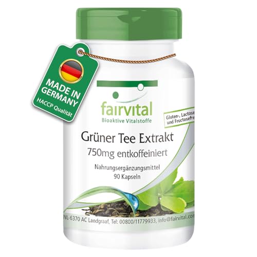 Fairvital | Grüntee Extrakt - 90 Kapseln - koffeinfrei - 1500mg Grüntee Extrakt pro Tagesdosis - 98% Polyphenole & 50% EGCG - HOCHDOSIERT - VEGAN - Camellia Sinensis