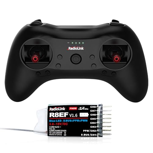 Radiolink T8S 8 Kanäle 2,4 GHz RC Fernsteuerung und Empfänger R8EF, Fernbedienung Eingebaute wiederaufladbare Batterie für Quad/Flugzeug/Auto/Boot (Modus 2 Linke Hand Dual-Stick Selbstzentrierung)