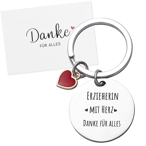 BETESSIN Abschiedsgeschenk Erzieherin - Erzieherin mit Herz, Danke für alles - Schlüsselanhänger mit Dankeskarte und Umschlag - Geschenk für Erzieherin zum Abschied Kita