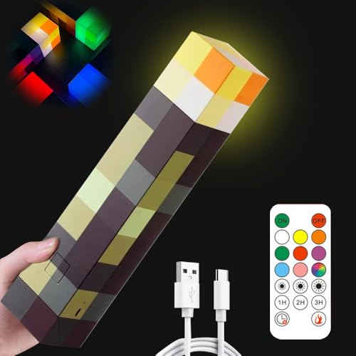 Lotvic Wall Fackel Nachtlicht 28cm, Craft Fackel Lampe mit 8 Farbe, Lampe Fackel Leuchtende Wandlampe Nachtlampe, USB Wiederaufladbar für Nachttischlampe, mit Timing, Ton und Licht Flamme Nachahmen