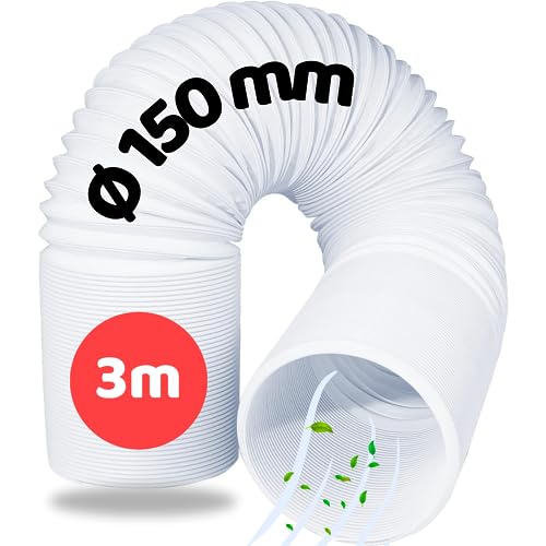 Home Melody Abluftschlauch 150mm 3 Meter PVC flexibel für mobile Klimaanlagen, Wäschetrockner, Abzugshaube, Flexschlauch Flexrohr Abluft-Schlauch Klimagerät Verlängerungsschlauch Fenster Luftschlauch