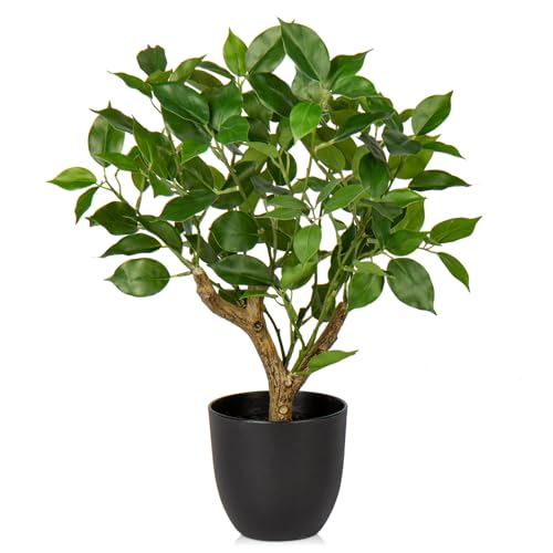 Briful 43CM Kunstpflanze Wie Echt Künstliche Ficus Pflanzen in Schwarzem Topf Dekopflanze für Fensterbank Wohnzimmer Badezimmer Dekoration