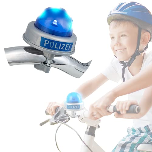 Smart-Planet Polizei Kinder Fahrradklingel mit elektrischem Tatü Tata Sound und Blaulicht für Lenker bis 2,2cm Police Bike Design Mädchen und Jungs