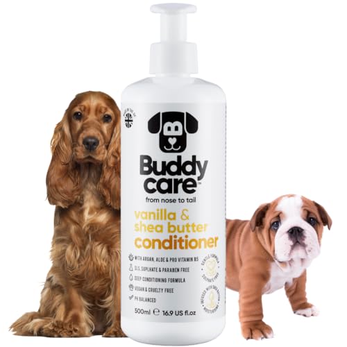 Vanille- und Sheabutter-Hundespülung von Buddycare - 500ml - Vanille- und Sheabutter-duftende Welpenspülung mit Aloe Vera & Pro Vitamin B5