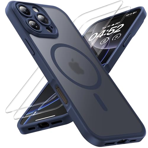 TOCOL 3 in 1 für iPhone 16 Pro Hülle für Magsafe, mit 2 Schutzglas, Vollständiger Kameraschutz Stoßfest Kratzfest Magnetisch Handyhülle für iPhone 16 Pro Case, Blau