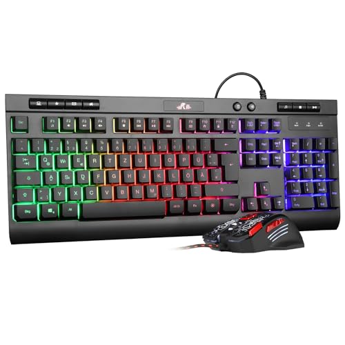 Rii Maus und Tastatur Gaming, Gaming Tastatur mit Maus ist Ergonomisch, Gaming Maus und Tastatur mit RGB, ps5 Tastatur und Maus mit Deutsches QWERTZ Layout, Gaming Set für PC/Laptop/Xbox/ps4 RK900