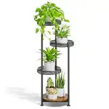 LyTaispuly 4 Etagen Metall Pflanzenständer Blumenständer Draußen, Blumenhocker Blumentreppe Blumenregal Hoch, Blumentopf Ständer Pflanzentreppe für Innen Outdoor Balkon Garten Wohnzimmer, Schwarz