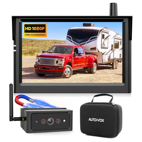 AUTO-VOX Magnetische Kabellos Rückfahrkamera, Weitwinkel Einparkhilfe mit 5" Monitor, 1080P IR Nachtsicht IP69K wasserdichte Rückfahrkameras für Wohnmobil Wohnwagen Anhänger(S4B)