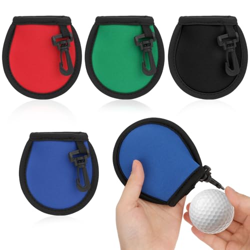 Molain Tragbare Tasche für Golfball mit 4 Schnalle, 4 Stück Golfbälle Reiniger Tasche, Praktischer Golf Zubehör Effektive Reinigung Golfbälle Golfball-Waschtasche Geschenke für Golfer
