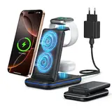 TECKNET Induktive Ladestation 3 in 1, Kabelloses Ladegerät Kompatibel mit Samsung S24/S23/S22/Ultra, iPhone 16/15/14/13/12/11/Pro Max/XS, Apple Watch Ultra/10/9/8/7/6/5/4/3/2/SE, AirPods Pro/4/3/2