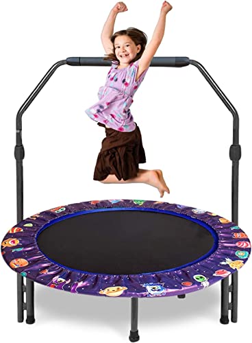 Trampolin Kinder Indoor Outdoor Ø 91cm Klein Mini Kindertrampolin Klappbar ohne Netz Zuhause Eckig Bodentrampolin für Drinnen ab 2 3 4 Jahre Kids(Violett)