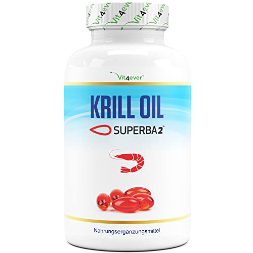 Krill Öl - 120 Kapseln - Markenrohstoff: Superba Antarktis Krillöl - Reich an EPA + DHA + Astaxanthin + Phospholipide + Omega 3 Fettsäuren - Aus nachhaltigem Anbau