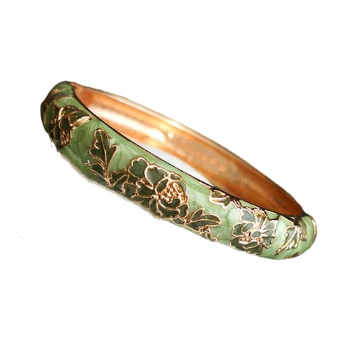 TUKRPQMRI Bunte Emaille-Pfingstrosen-Blumen-Armreifen for Frauen, Vintage, chinesische Cloisonne-Metall-Ethno-Armbänder, Armreifen, traditionelle Handarbeit, Schmuckzubehör, Geschenk/193(Light green)